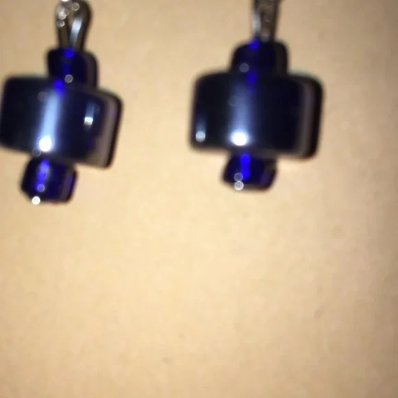 Blue Glass Beaded Handcrafted Dangle Earrings New - Picture 2 of 2